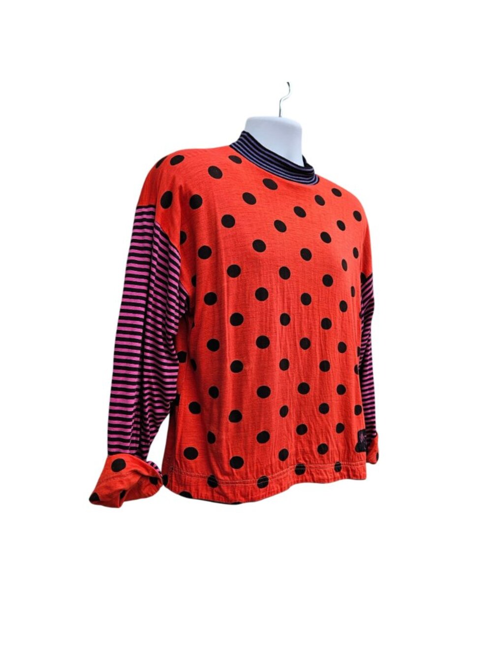80s Reversible Polka Dot Stripe Graphic Cotton Top Unisex L/XL Mona Lisa - Picture 4 of 16